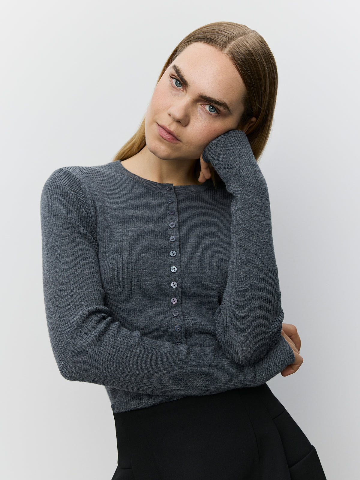 Sofie Schnoor WOMEN JULESSW STRIK CARDIGAN Cardigan 8011 Dark grey melange