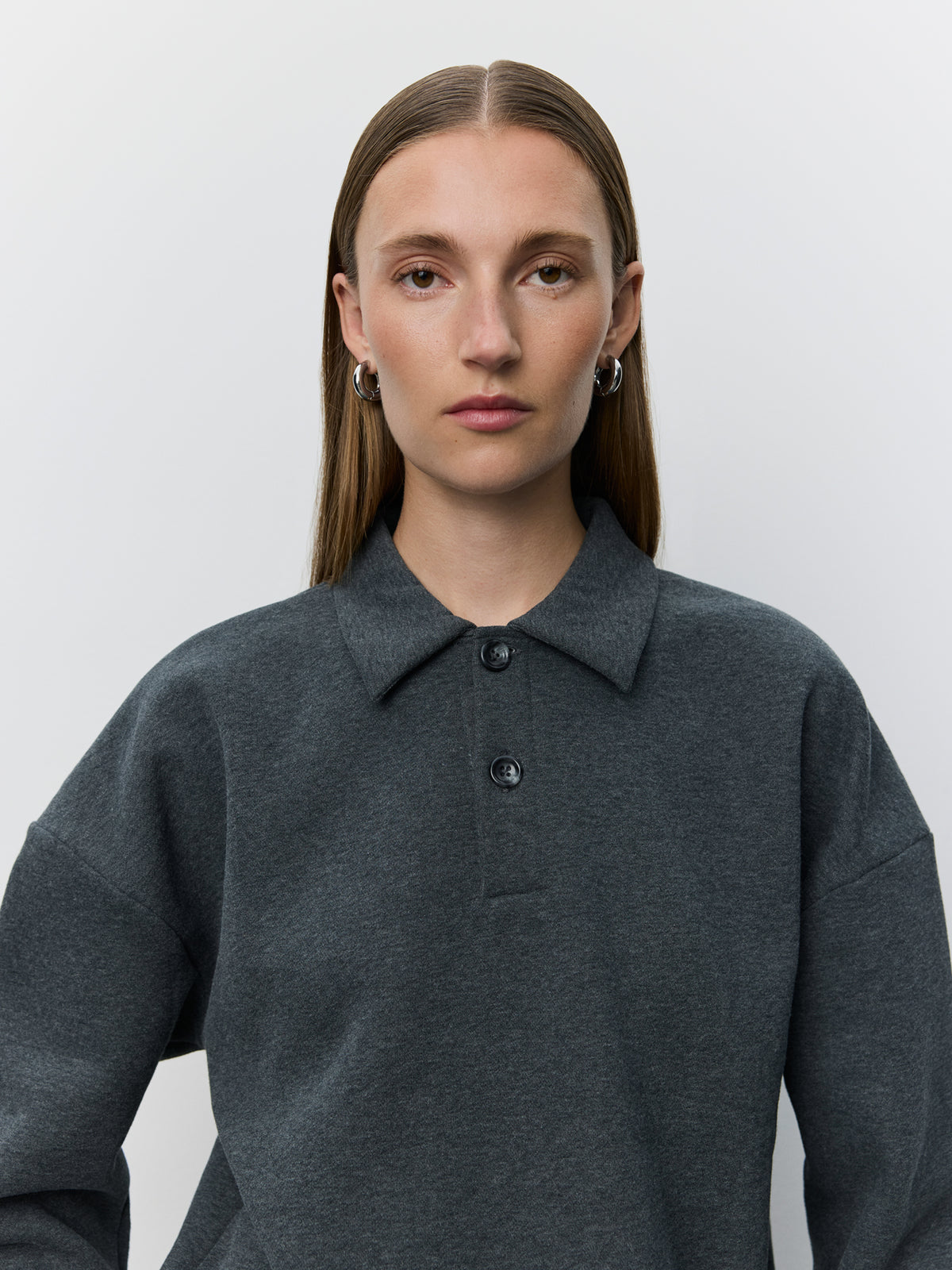 Sofie Schnoor WOMEN LUMESW POLO SWEATSHIRT T-shirt lang ærmet 8011 Dark grey melange