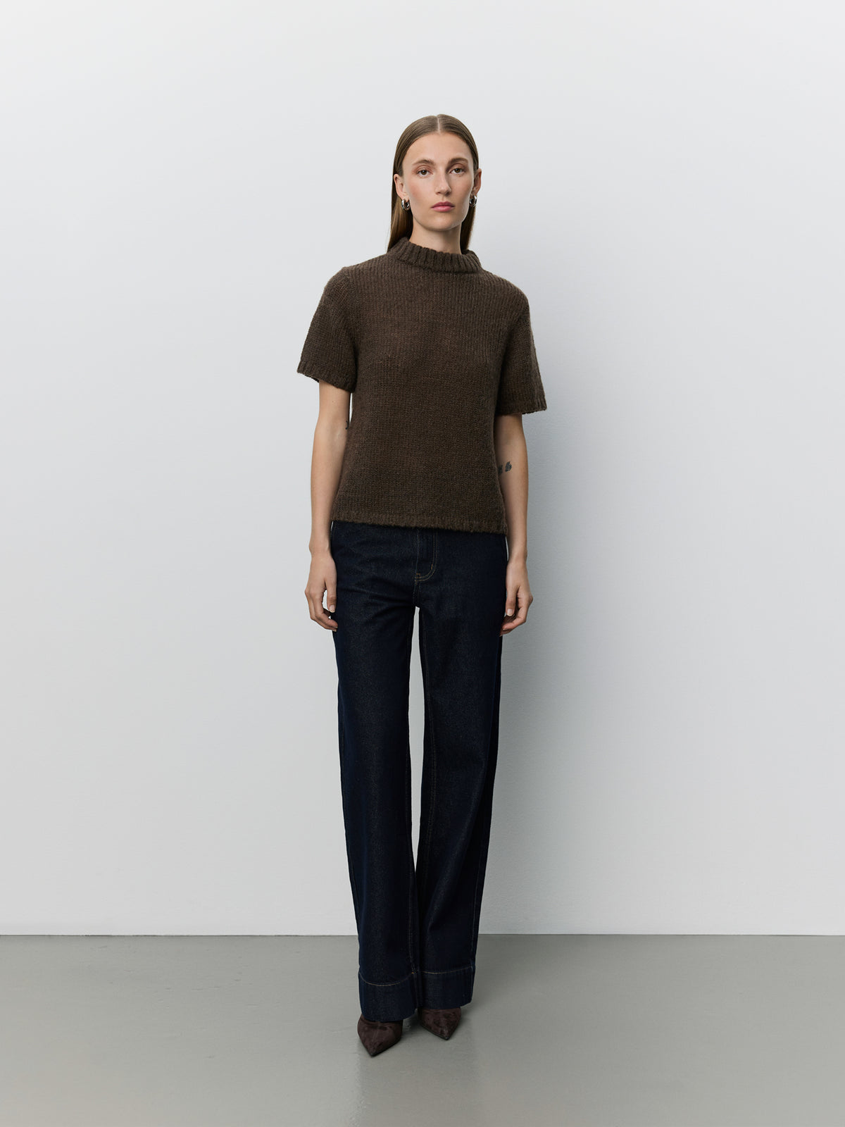 Sofie Schnoor WOMEN SAGASW KORTÆRMET STRIK SWEATER Strik 7025 Dark brown