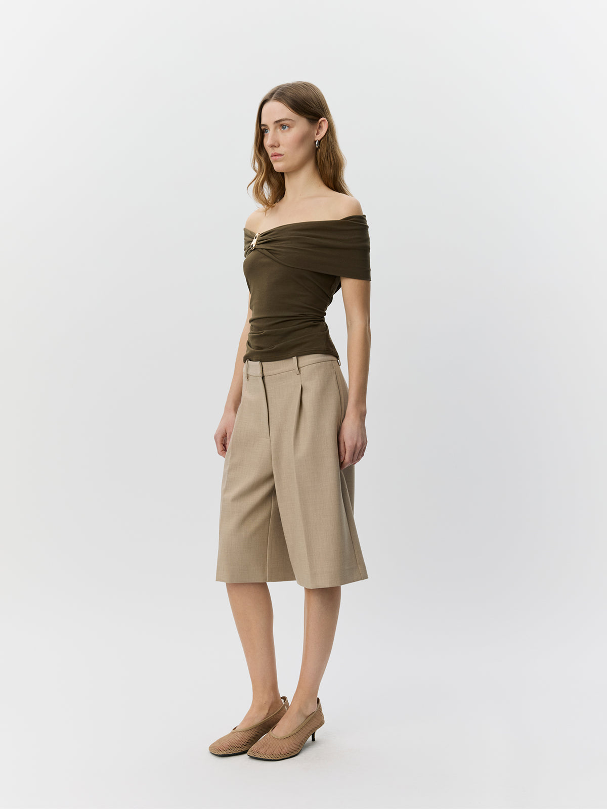 Sofie Schnoor WOMEN SINKASW OFF SHOULDER JERSEY TOP Top 3097 Olive Brown