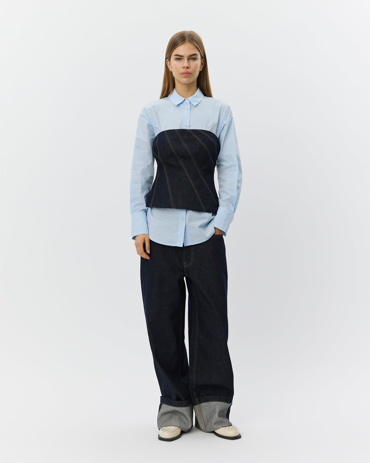Sofie Schnoor WOMEN TILLESW RÅ DENIM KORSET TOP Top 5090 Dark denim blue
