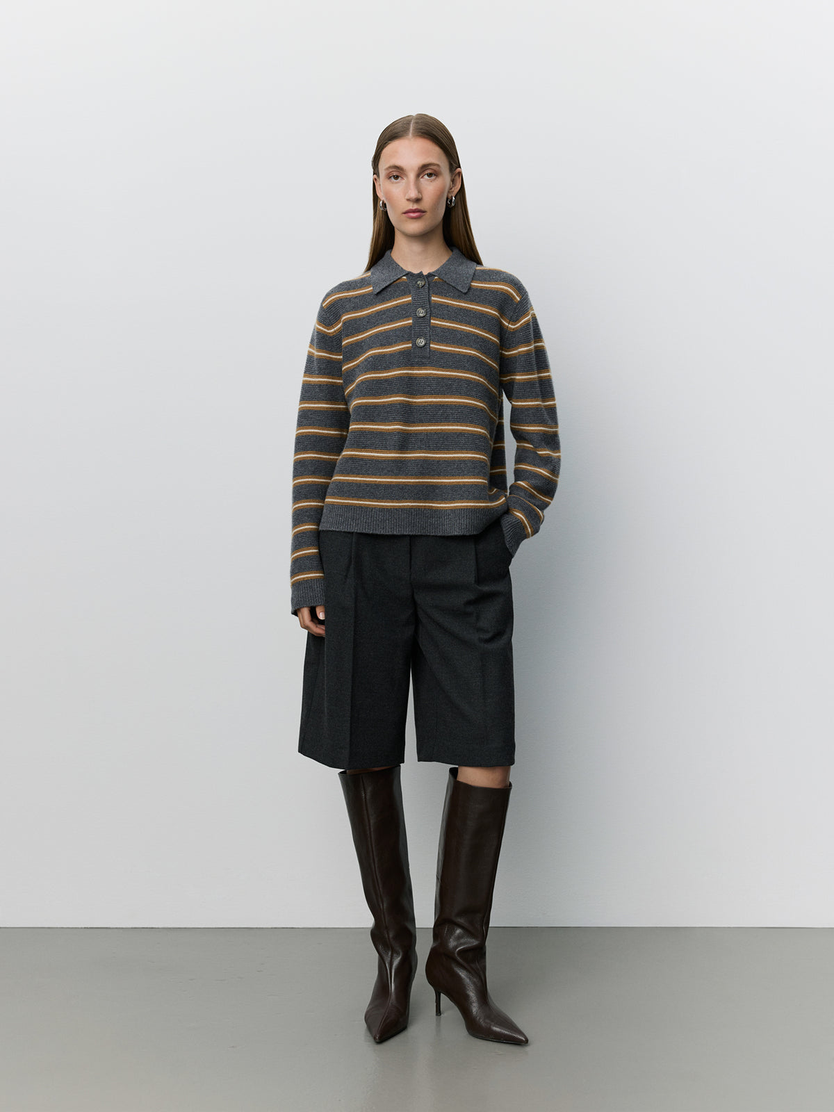 Sofie Schnoor WOMEN STORMASW STRIPET STRIK POLO Cardigan 8011 Dark grey melange